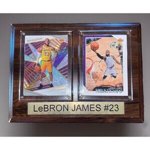 Lebron James Wooden Plaque Wall Hanging With Two NBA Hoops Trading Cards 8”X6”